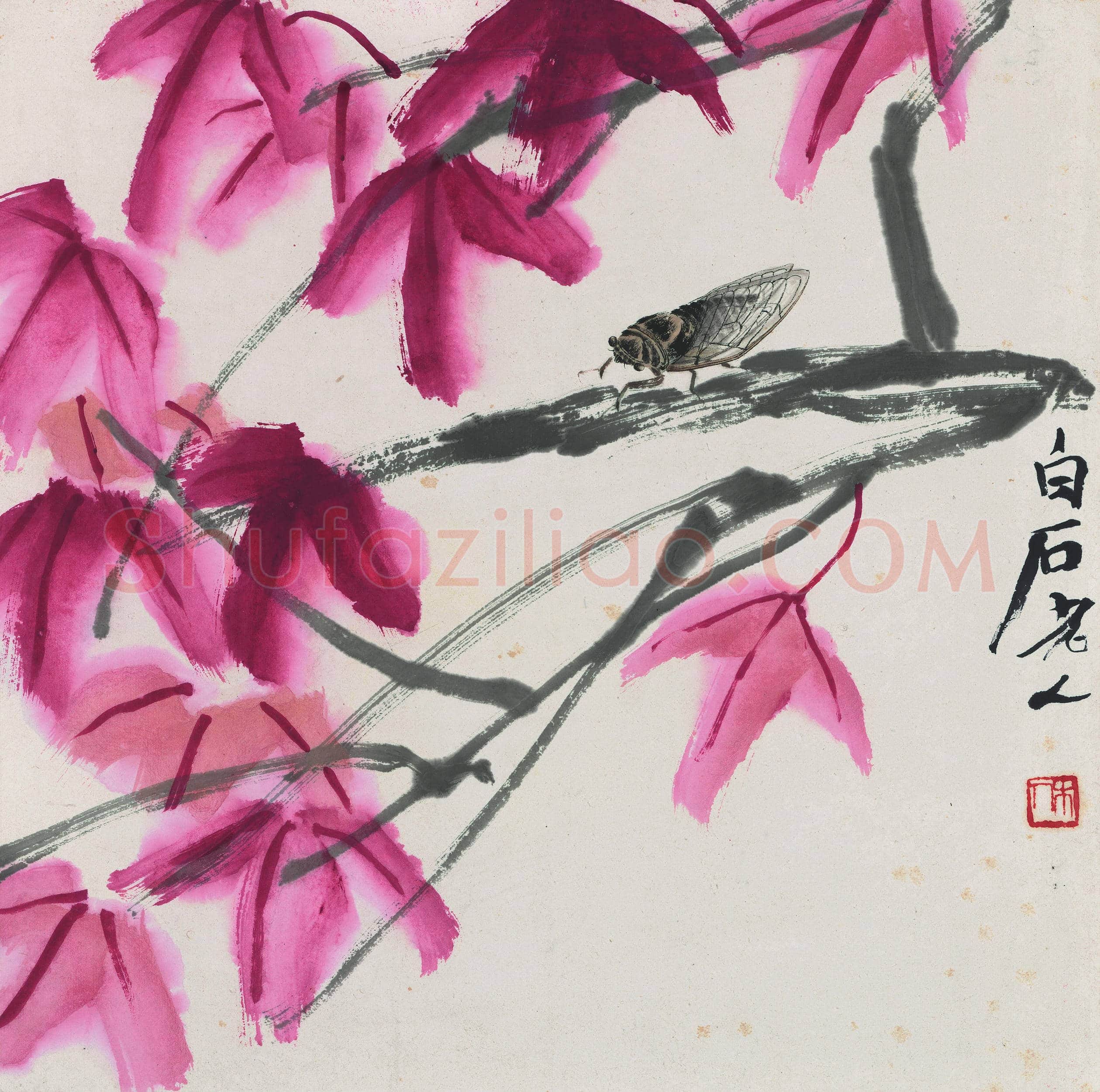 齐白石 红叶知了图