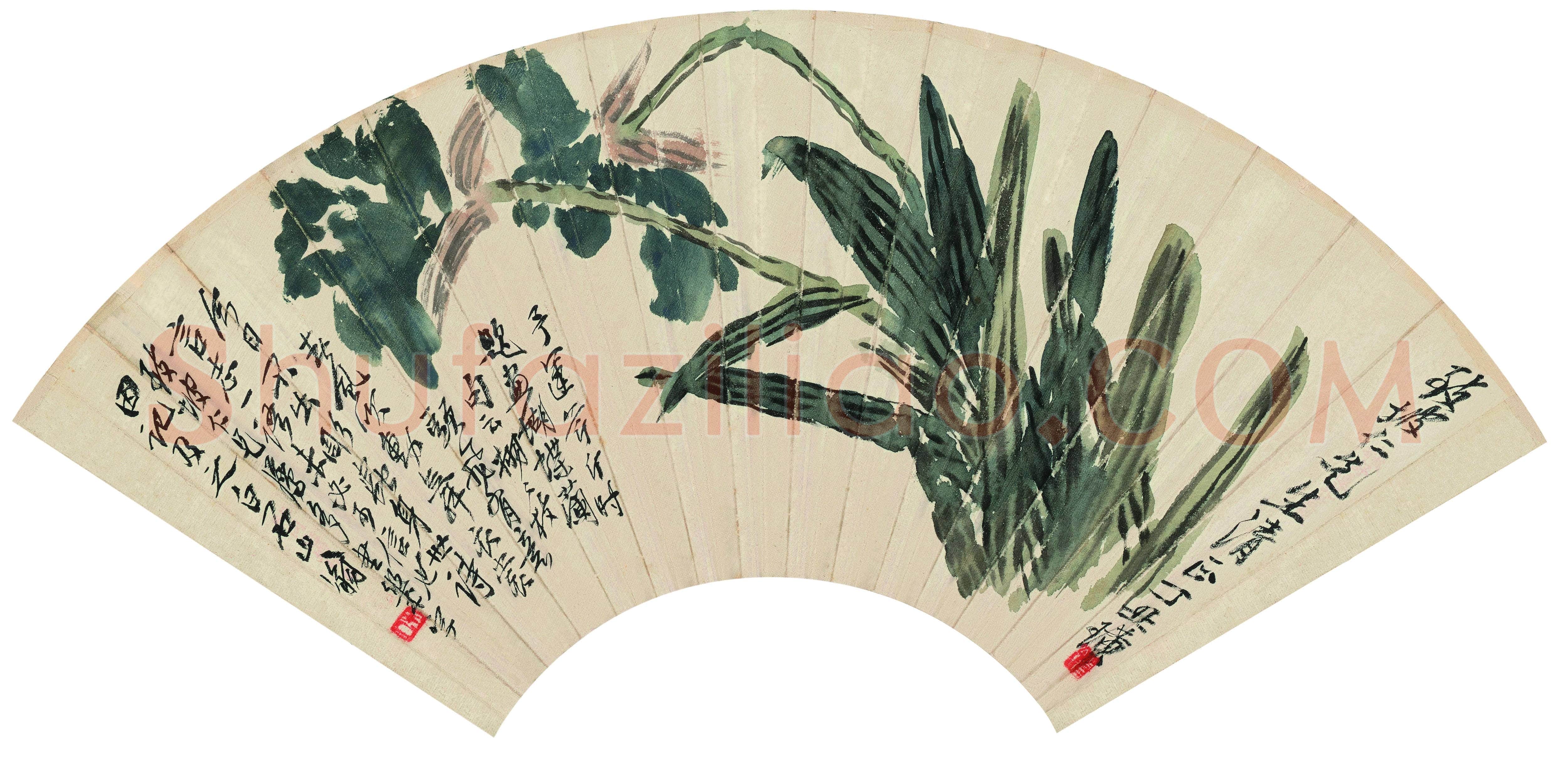 齐白石 蝴蝶兰图扇-01