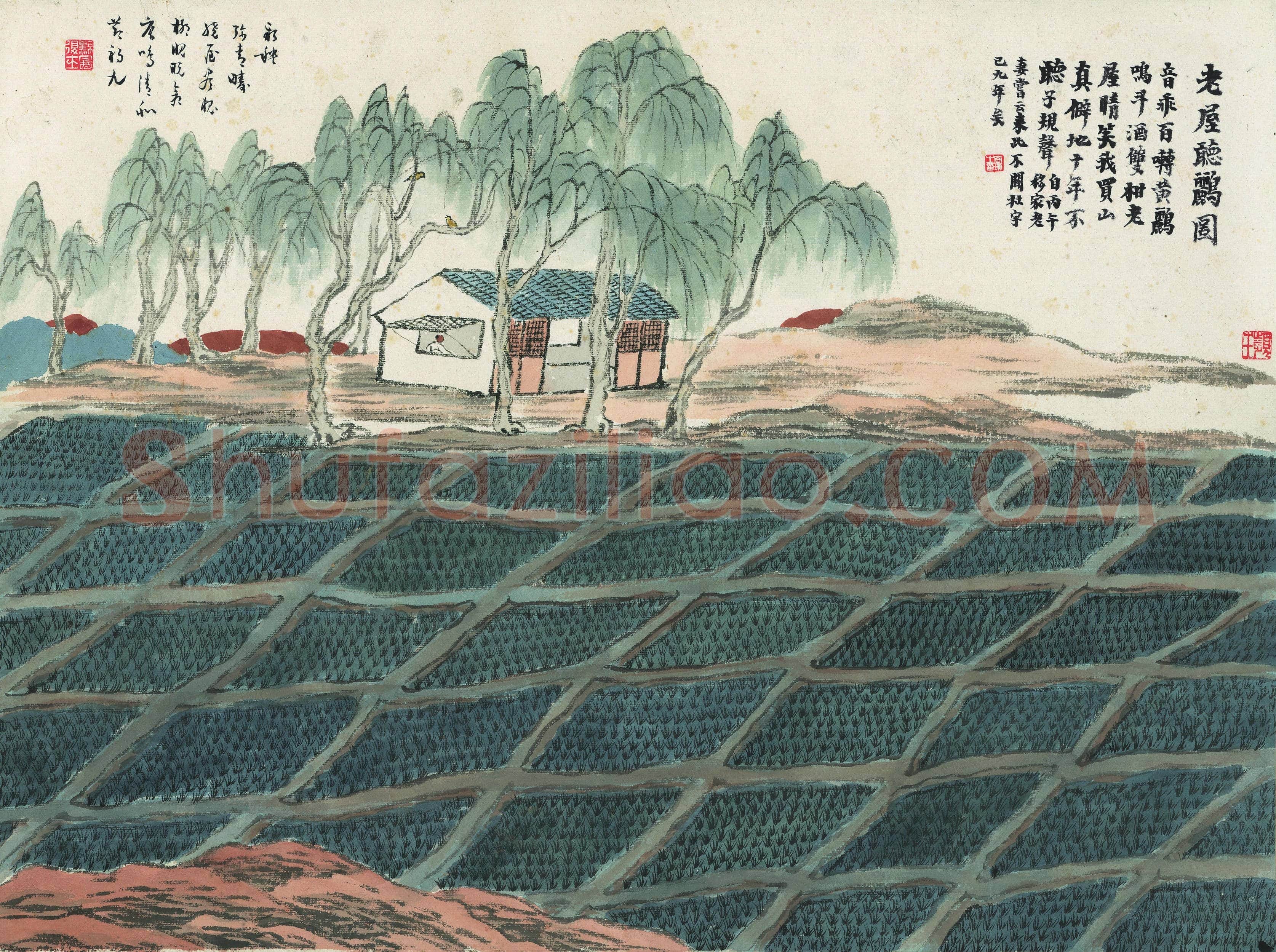 齐白石 老屋听鹂图
