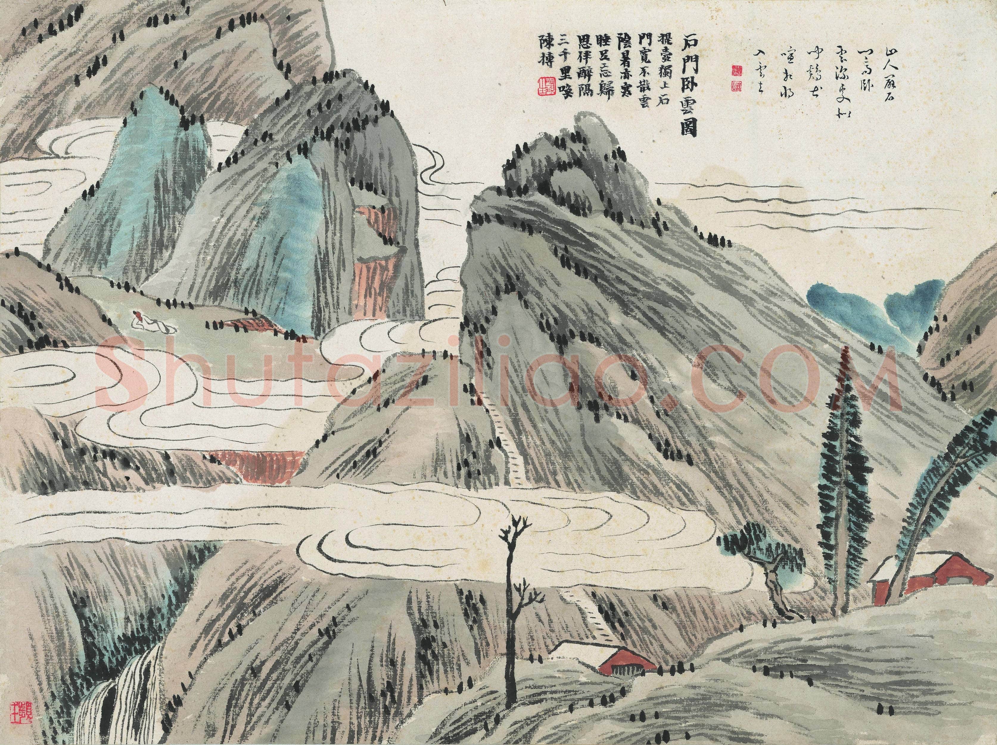 齐白石 石门卧云图