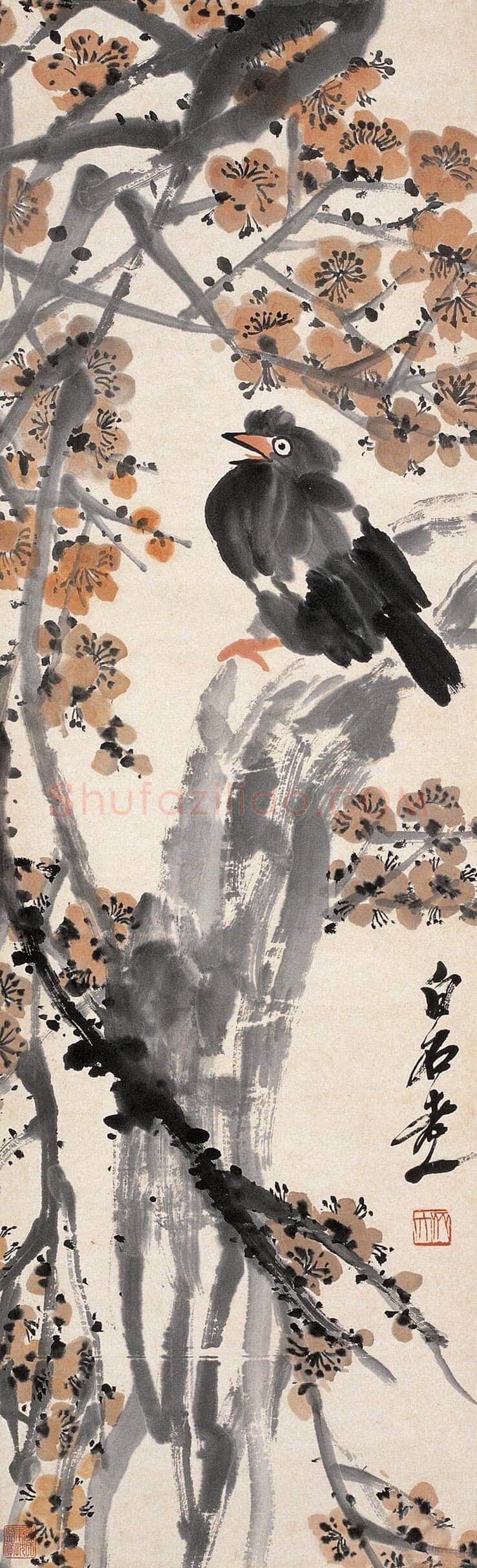 齐白石 八哥梅花
