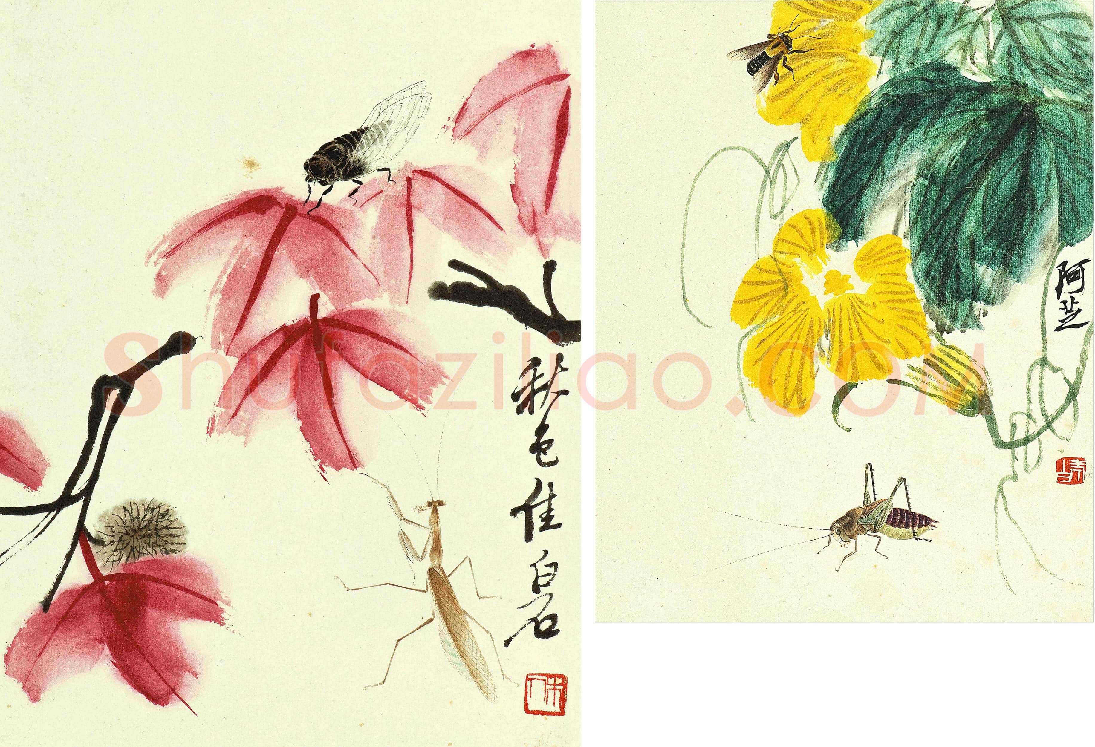齐白石 枫叶加喇叭花