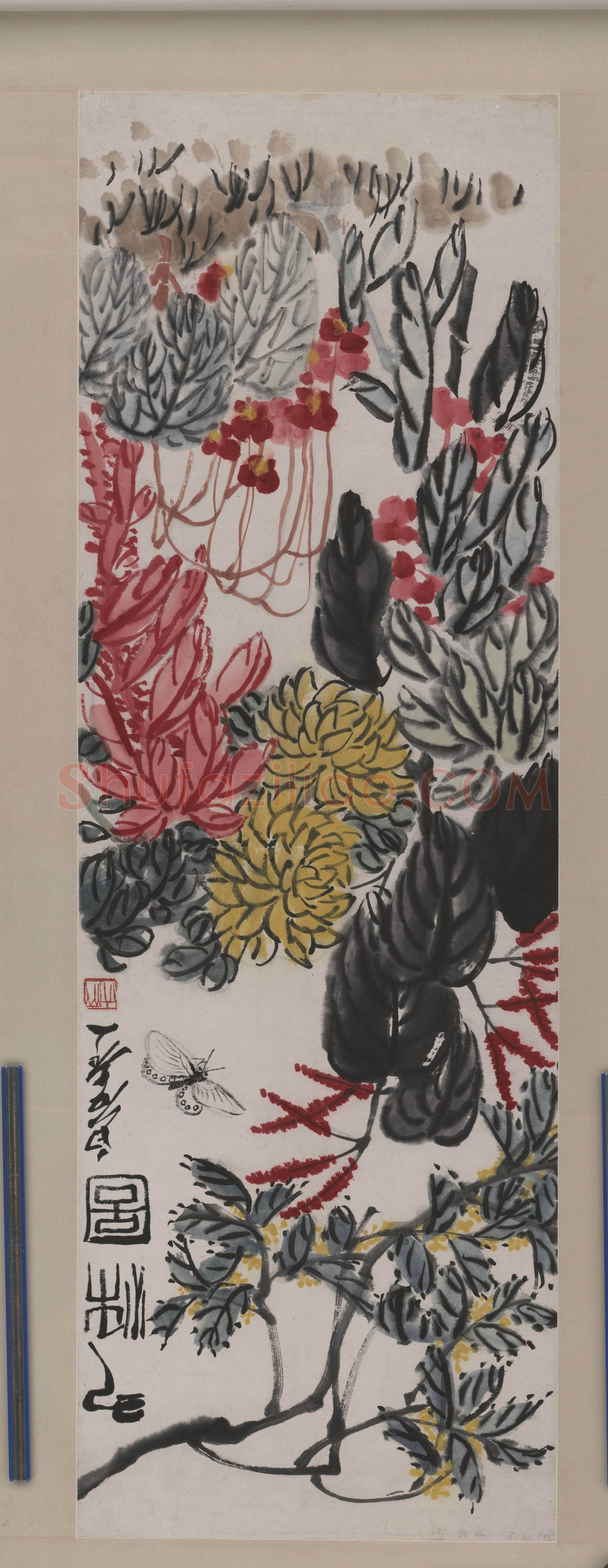 齐白石 红花绿叶蝴蝶图-02