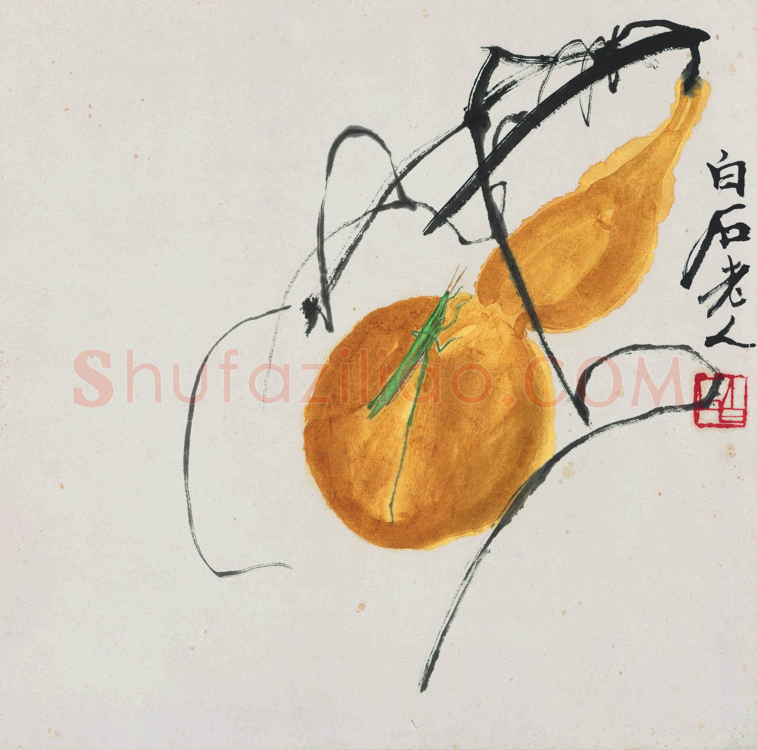 齐白石 葫芦螳螂图