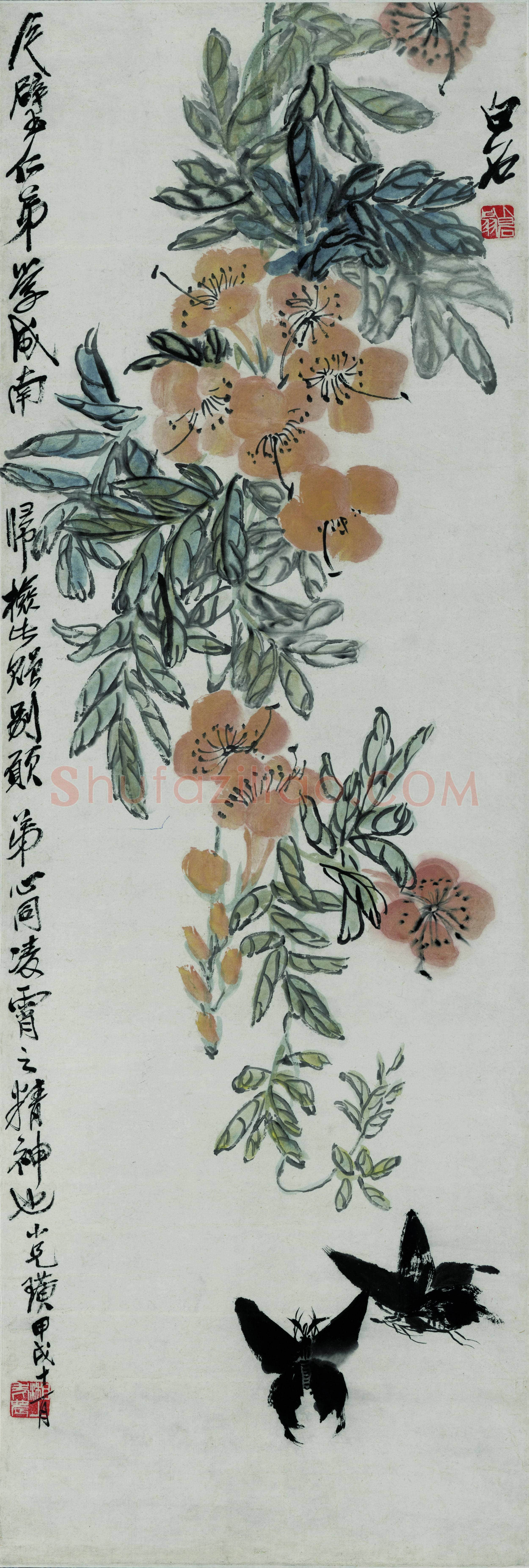 齐白石 黄花双蝶-01