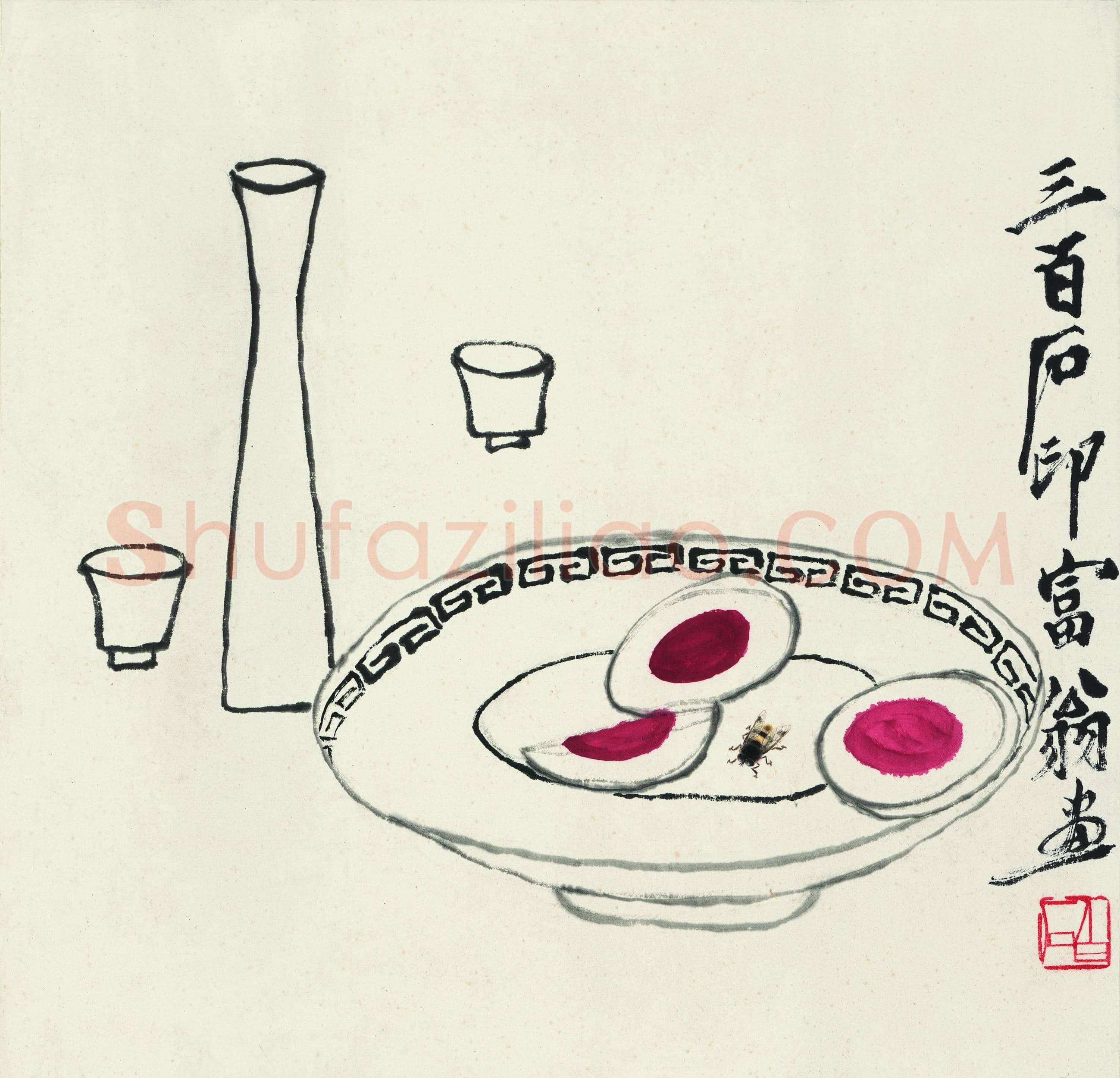 齐白石 蜜蜂对酒图 纸本 345×345