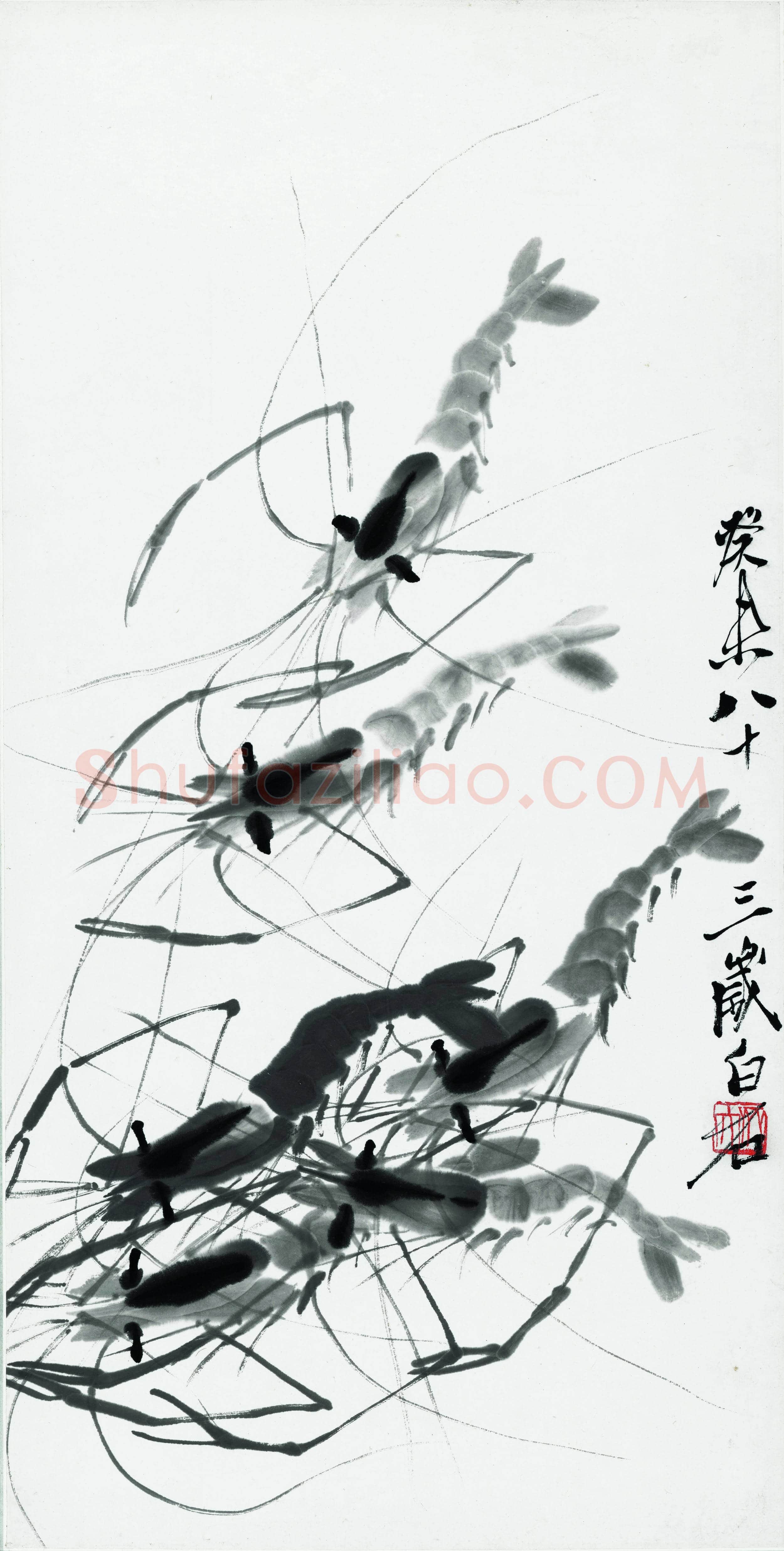 齐白石 虾六只