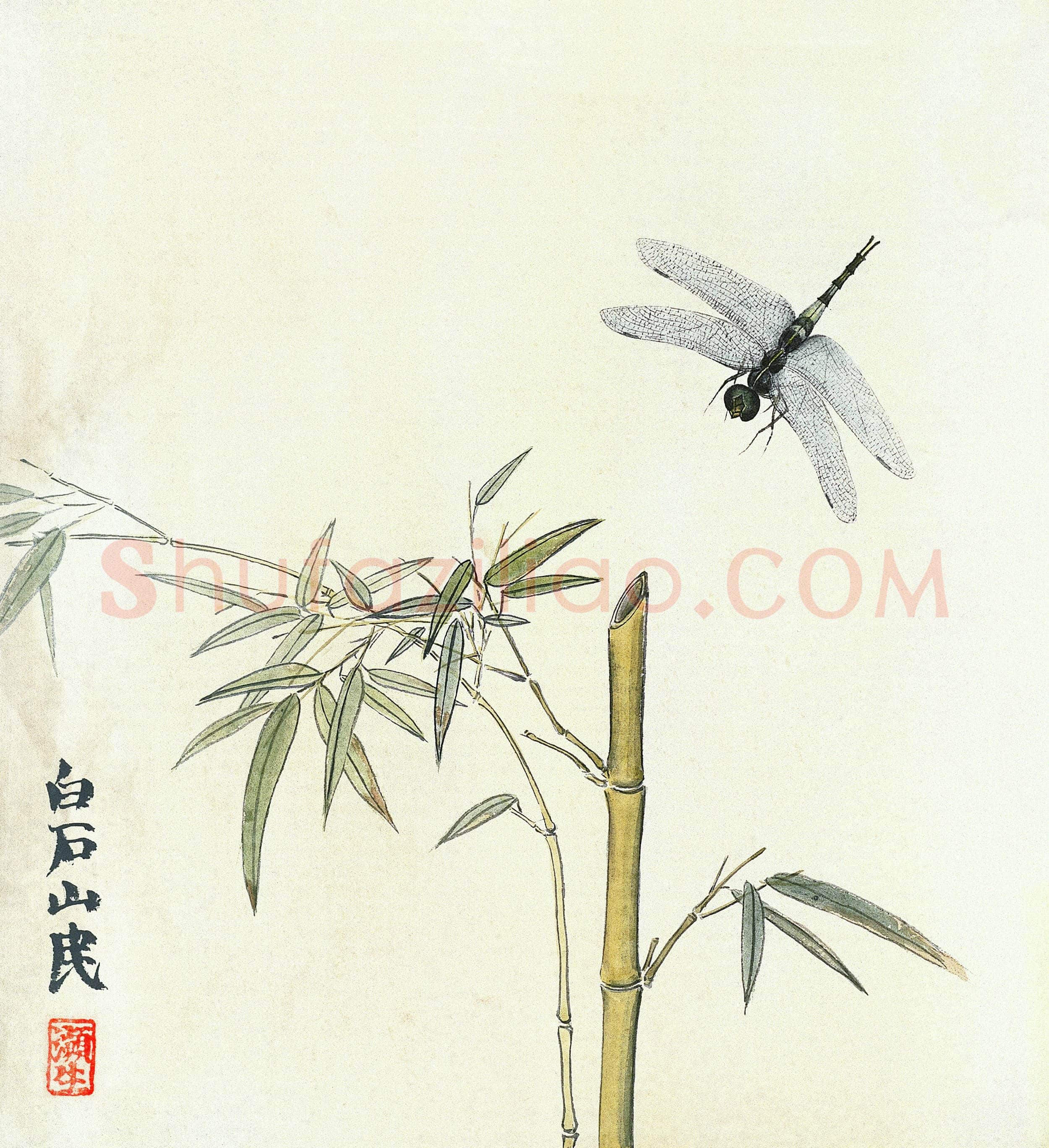 齐白石 蜻蜓戏竹