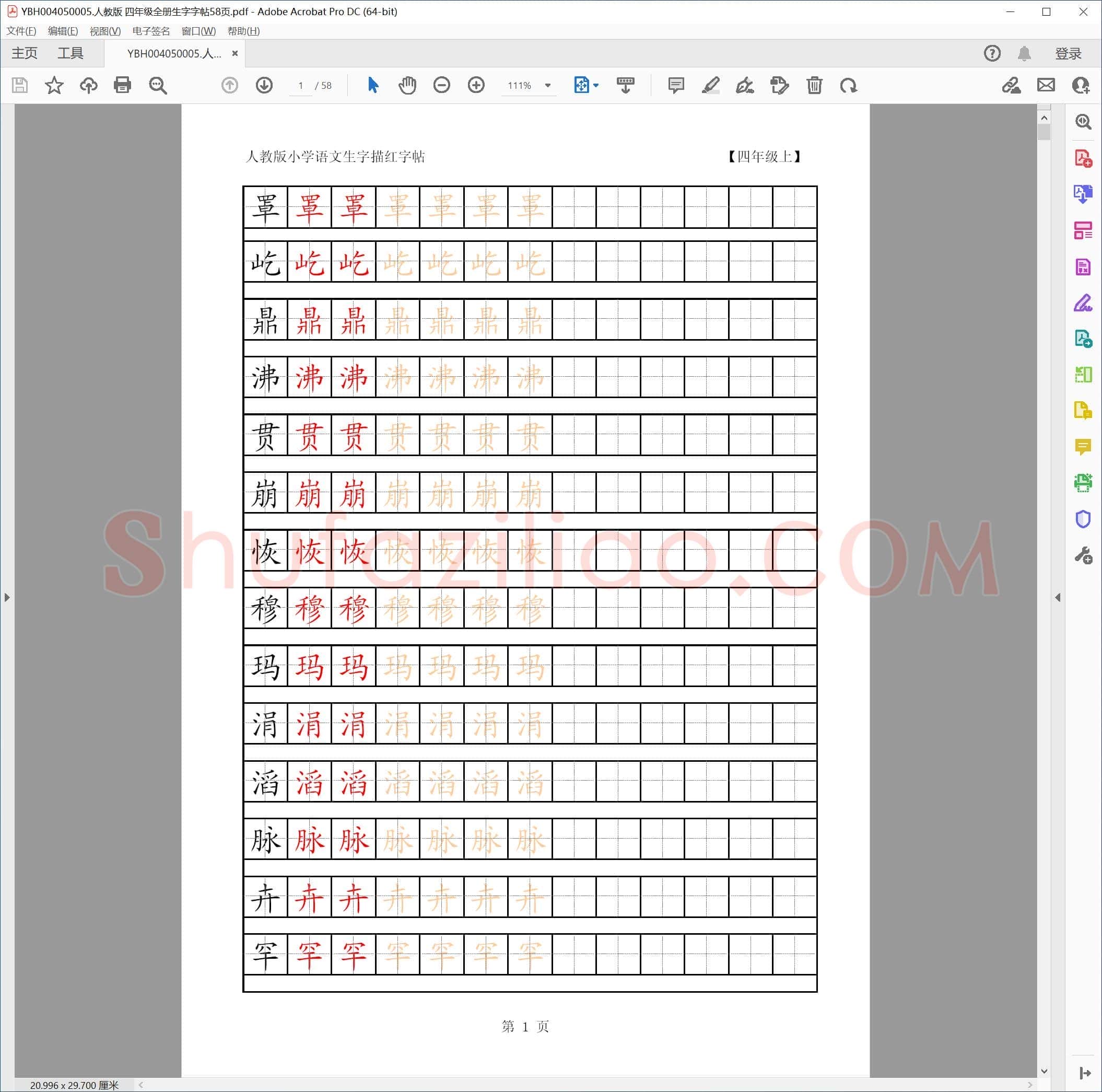人教版 四年级全册生字字帖58页
