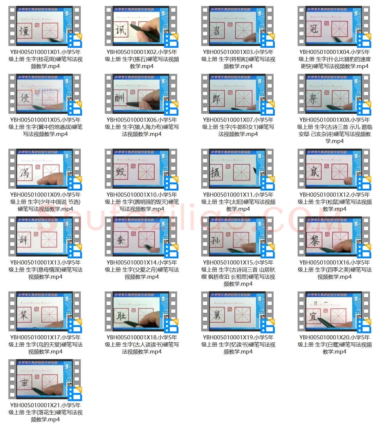 小学5年级 上册 同步课堂 生字 硬笔书法教学视频合集 共21集