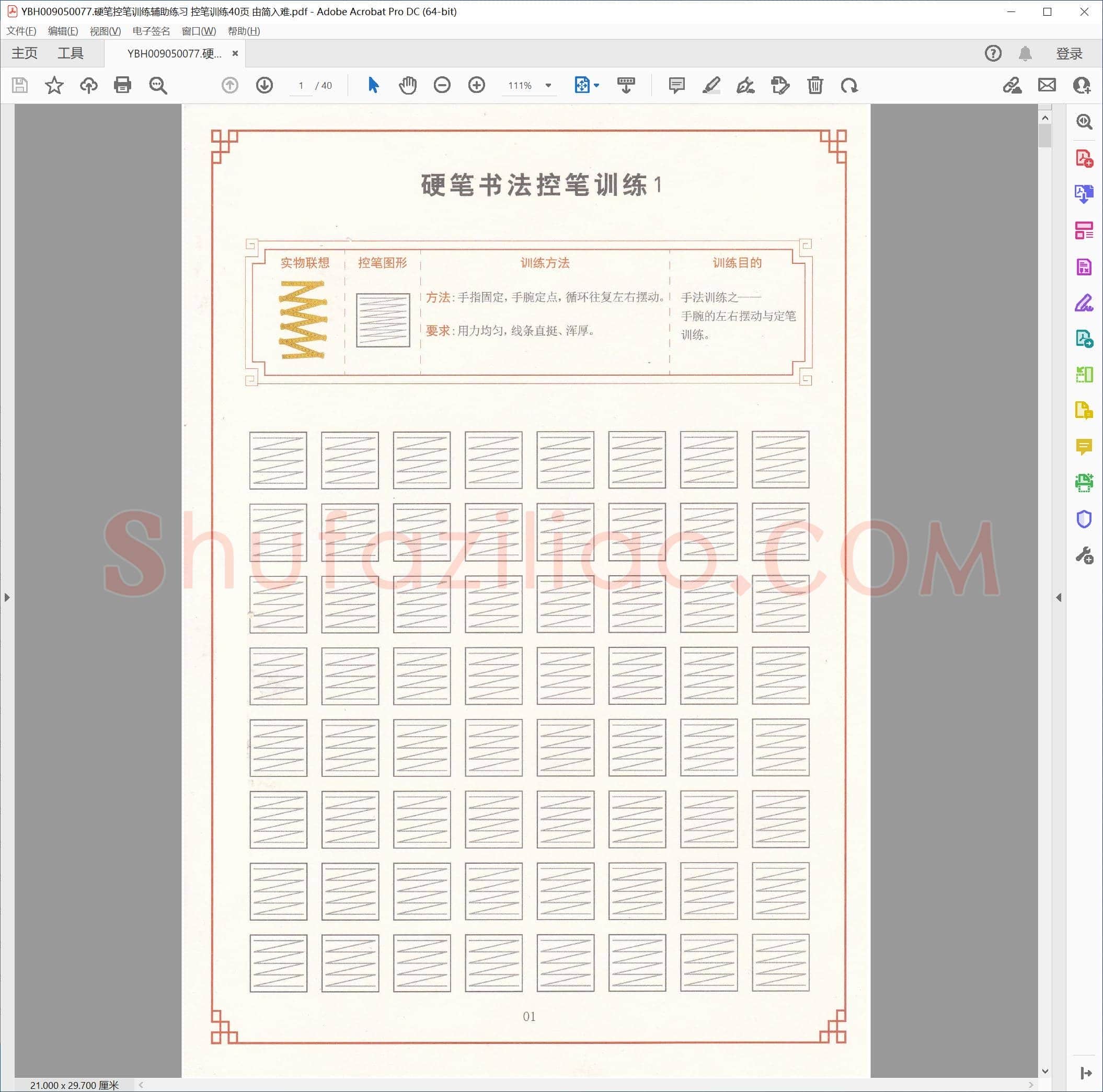 硬笔控笔训练辅助练习 控笔训练40页 由简入难