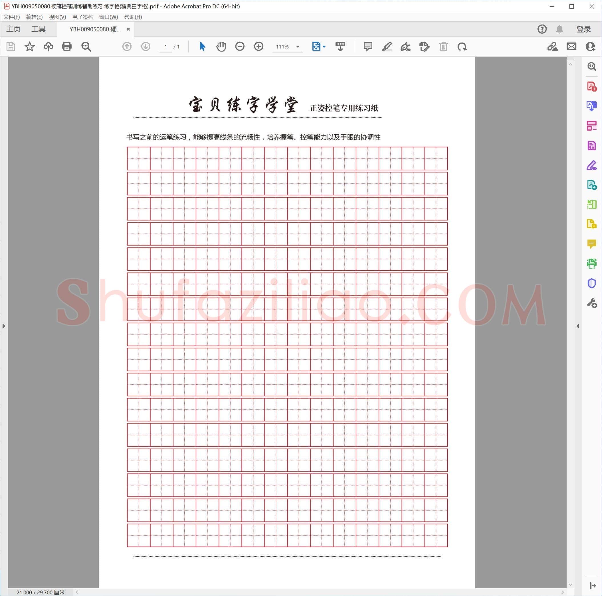 硬笔控笔训练辅助练习 练字格(精典田字格)