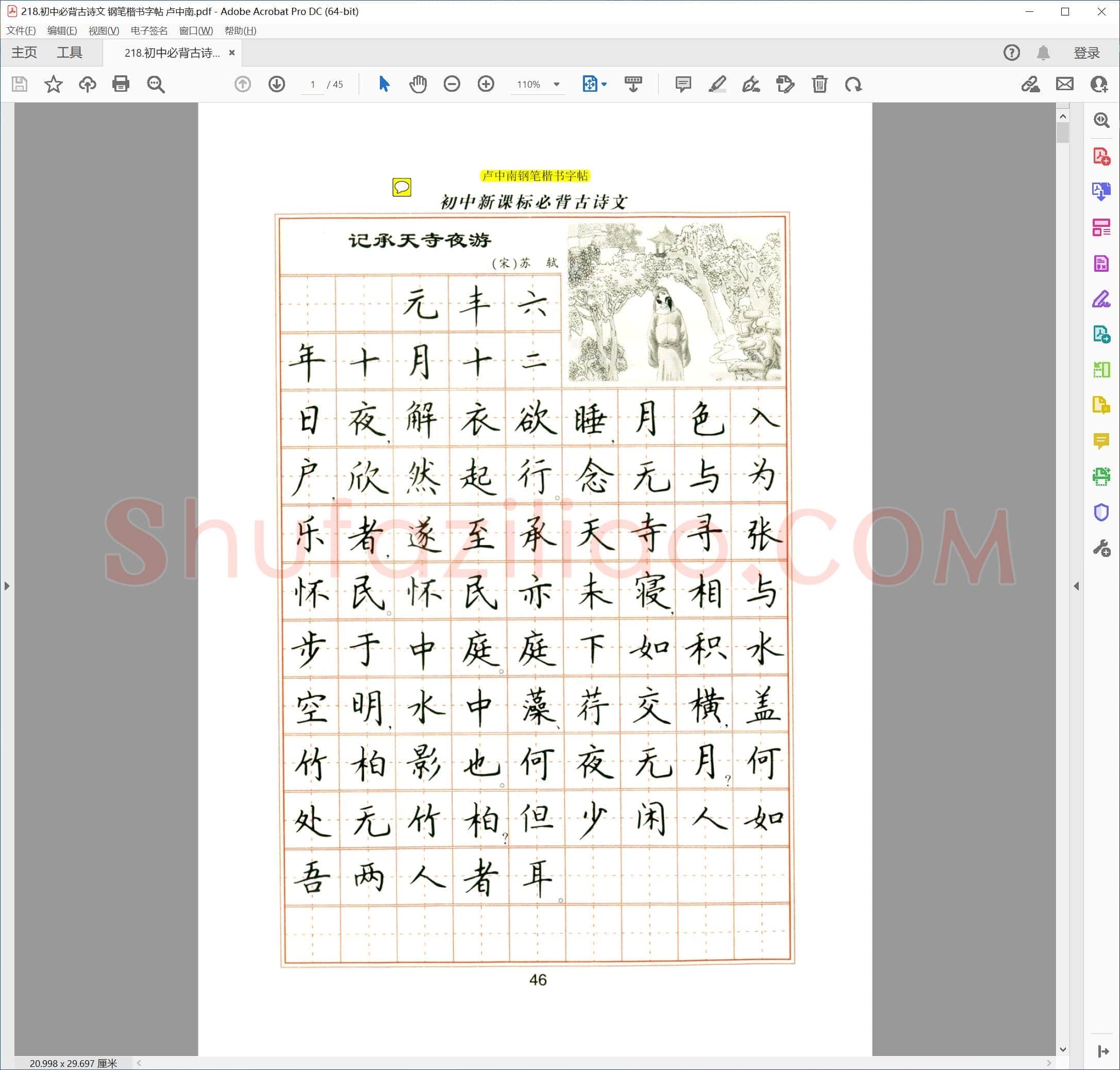 卢中南 初中必背古诗文 钢笔楷书字帖