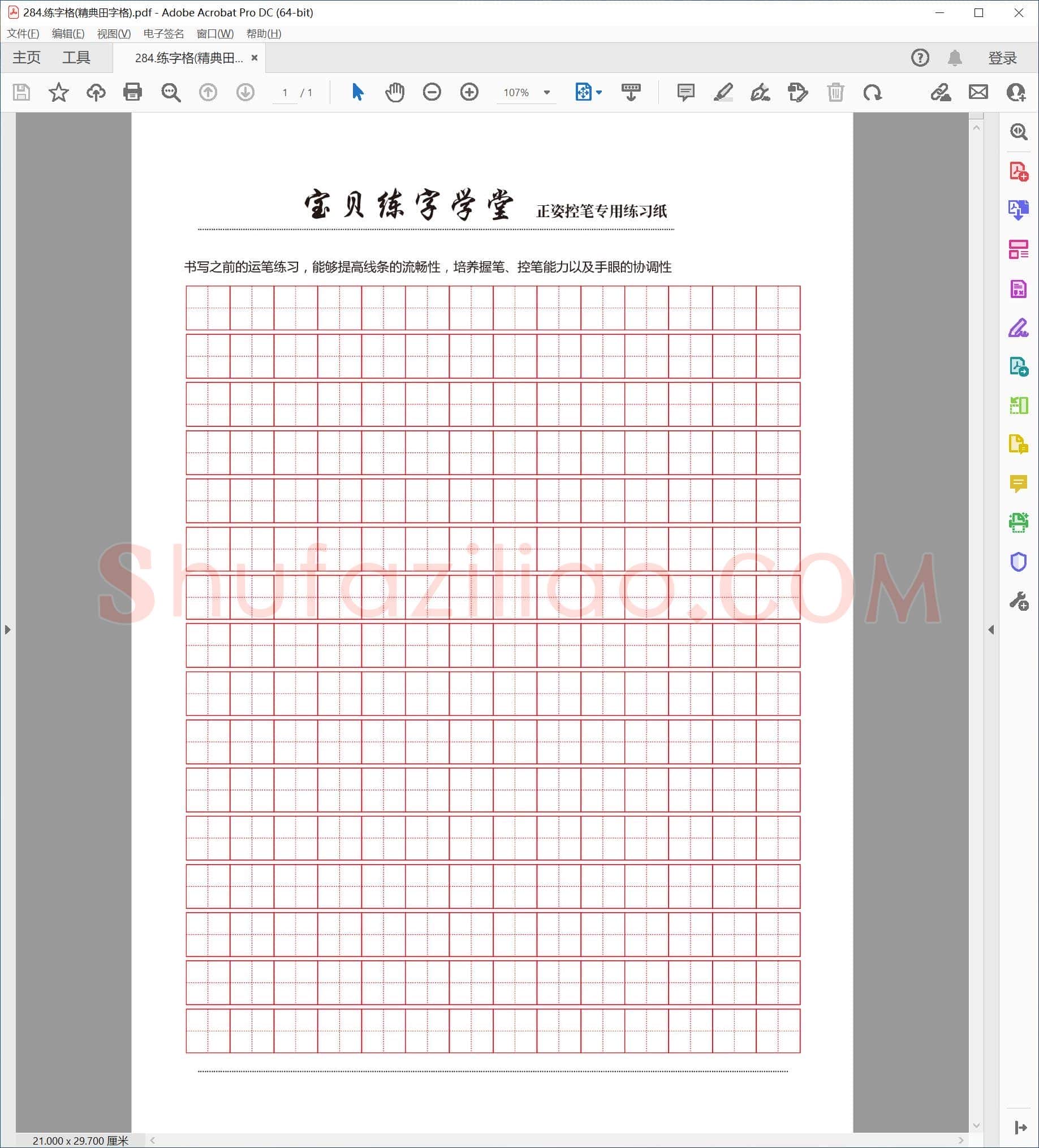 宝贝练字学堂 正姿控笔专用练习纸 练字格 精典田字格