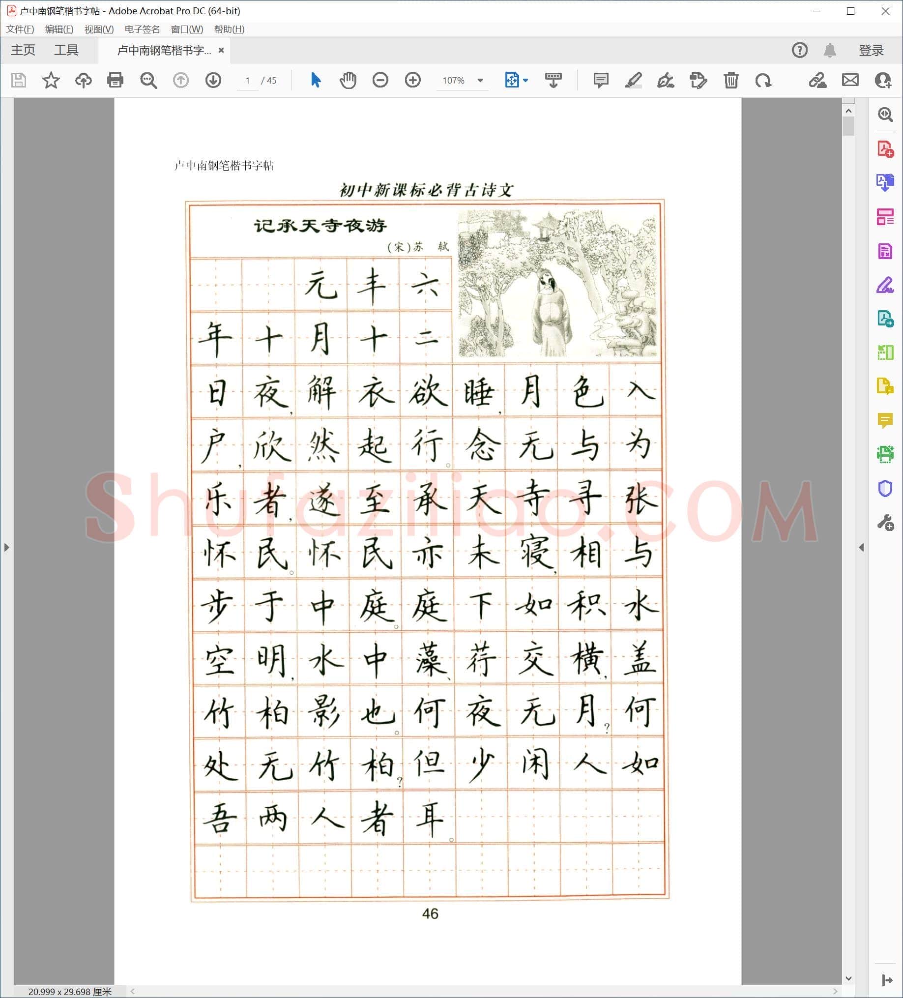 卢中南 钢笔楷书字帖 初中必背古诗文