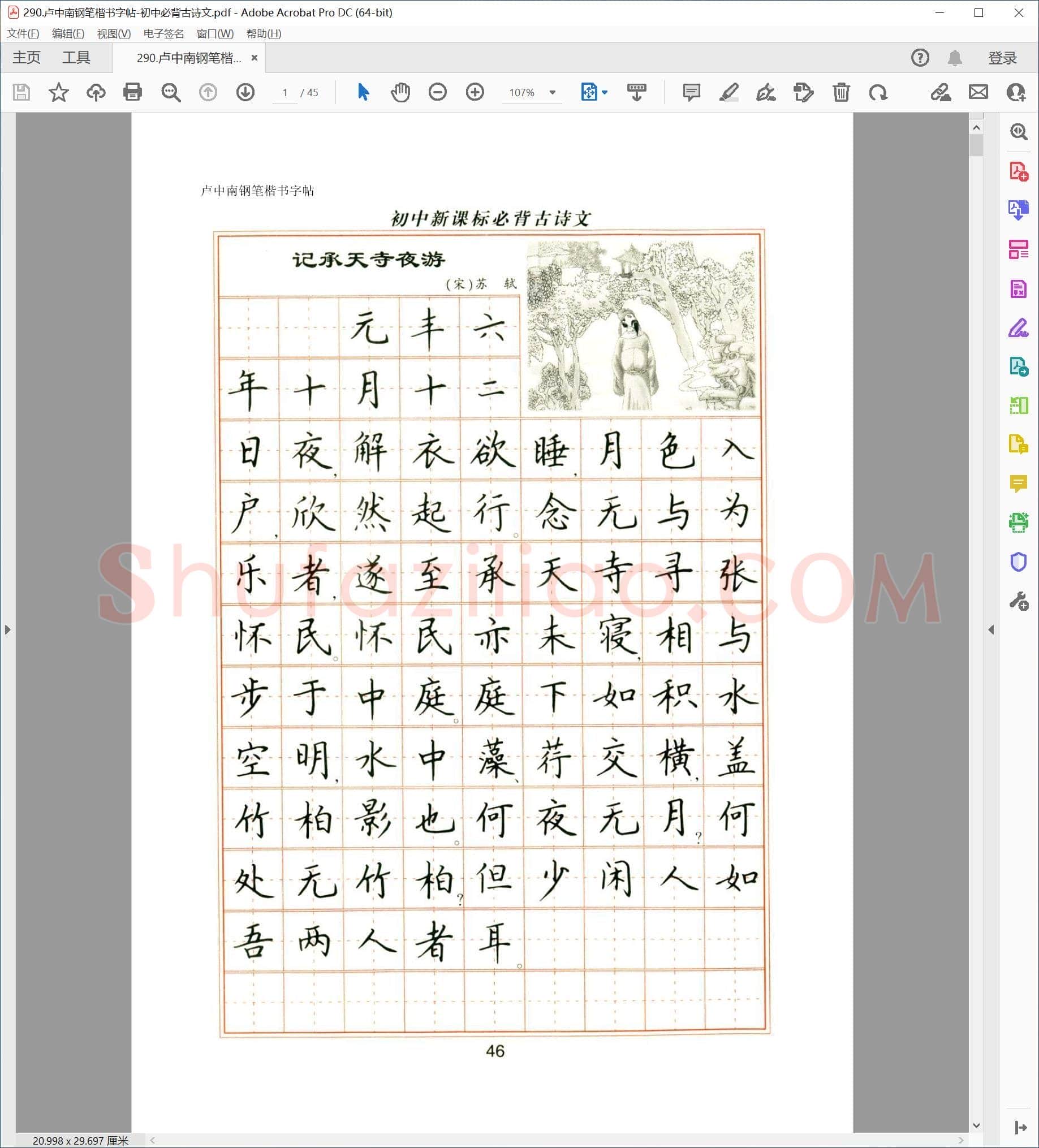 卢中南 钢笔楷书字帖 初中必背古诗文