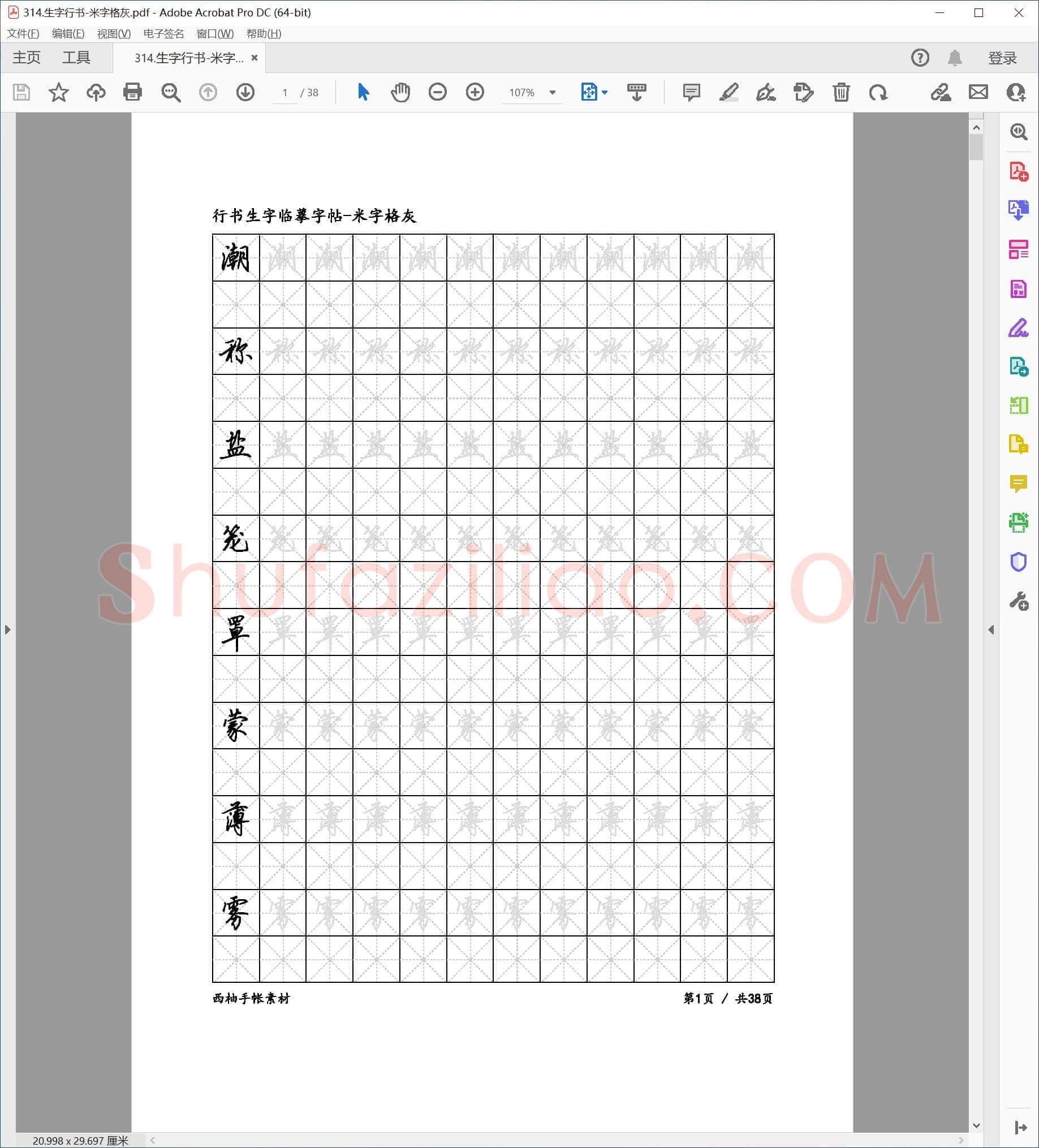 生字行书临摹字帖 米字格灰