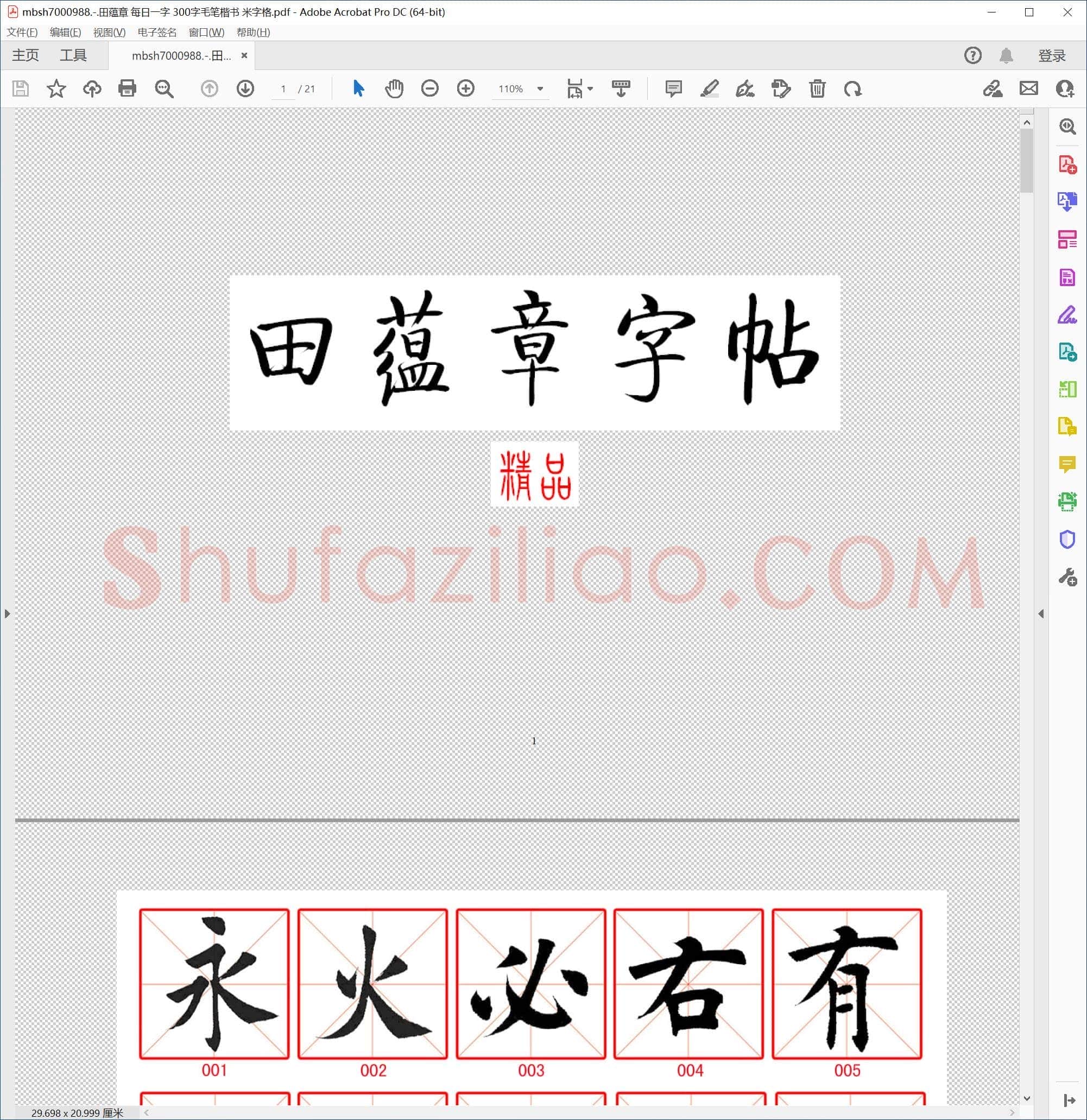 田蕴章 每日一字 300字毛笔楷书 米字格