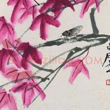 近现代齐白石国画《红叶知了图.TIF》高清大图资源下载
