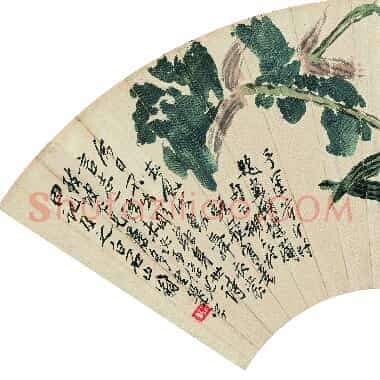 近现代齐白石国画花鸟扇面作品《蝴蝶兰图扇-01.TIF》高清大图资源下载