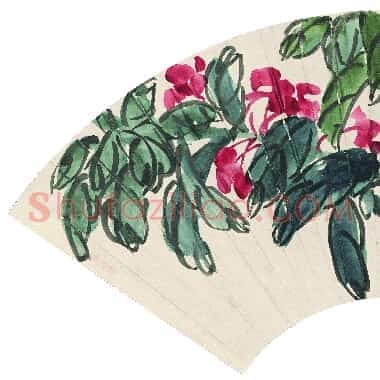 近现代齐白石国画花鸟扇面作品《花繁叶盛扇.TIF》高清大图资源下载