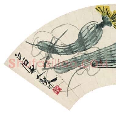 近现代齐白石国画花鸟扇面作品《清香丝瓜扇.TIF》高清大图资源下载