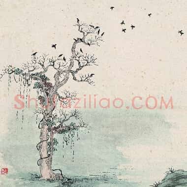 近现代齐白石国画山水作品《古树归鸦图.TIF》高清大图资源下载