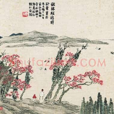 近现代齐白石国画山水作品《秋林纵鸽图.TIF》高清大图资源下载