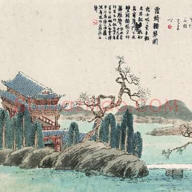 近现代齐白石国画山水作品《霞绮横琴图.TIF》高清大图资源下载
