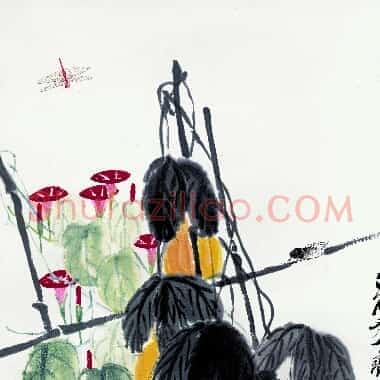 近现代齐白石国画《葫芦牵牛花图.TIF》高清大图资源下载